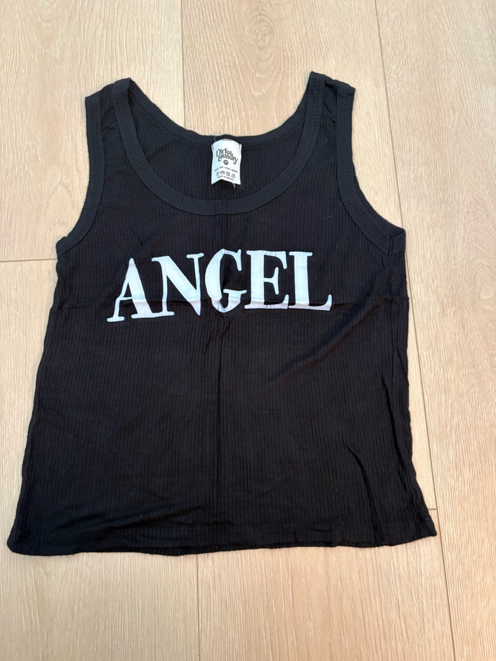 Black "ANGEL" Ribbed Tank Top